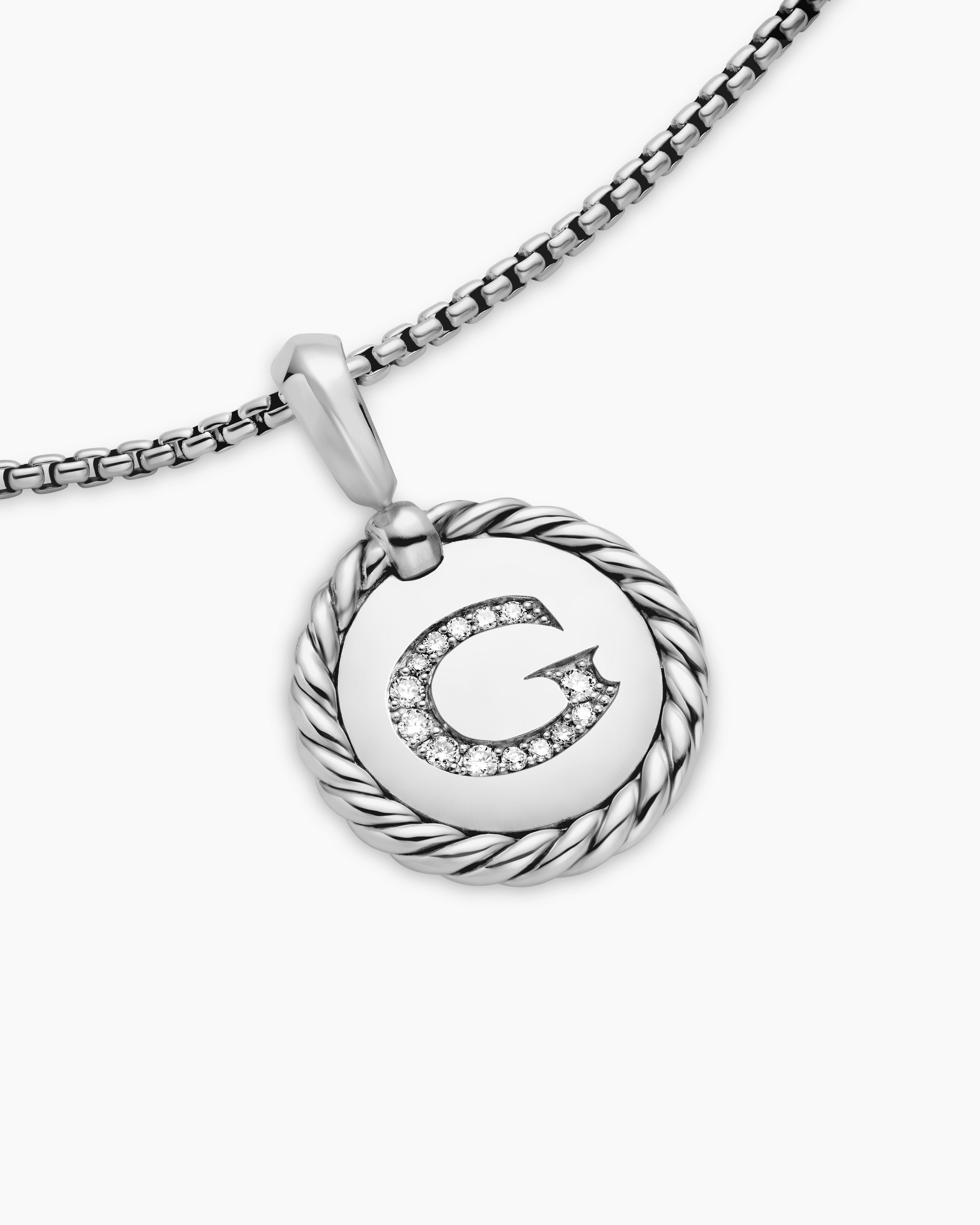 Initial Charm Necklace Sterling Silver with Diamond G