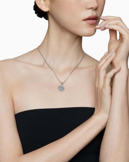 Initial Charm Necklace Sterling Silver with Diamond G