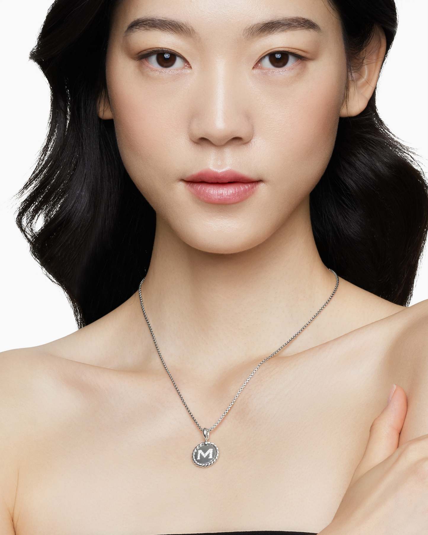 Initial Charm Necklace Sterling Silver with Diamond M