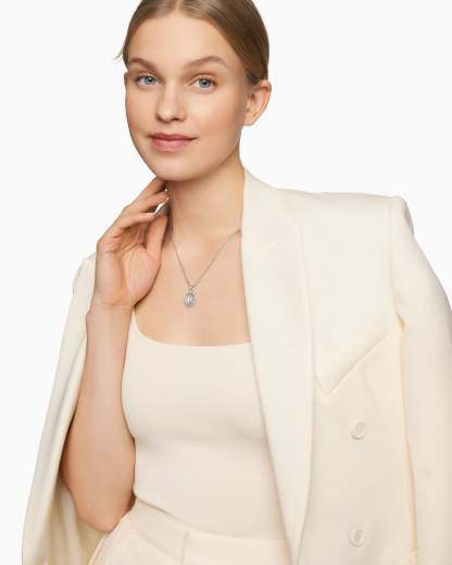 Initial Charm Necklace Sterling Silver with Diamond R