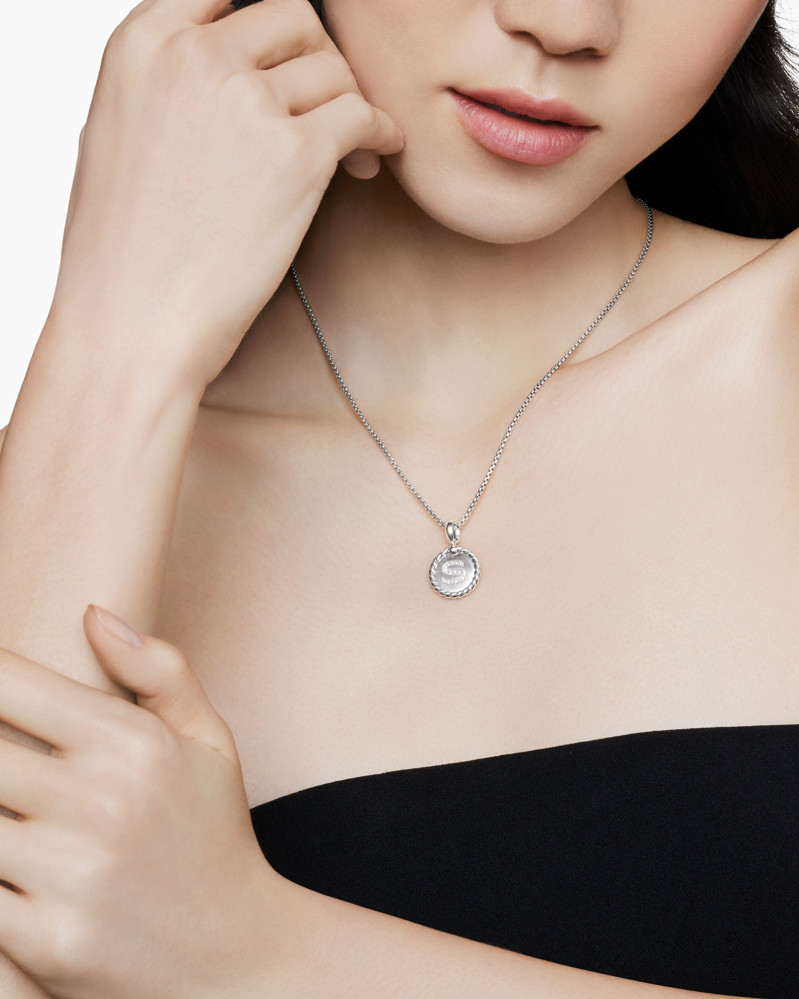 Initial Charm Necklace Sterling Silver with Diamond S