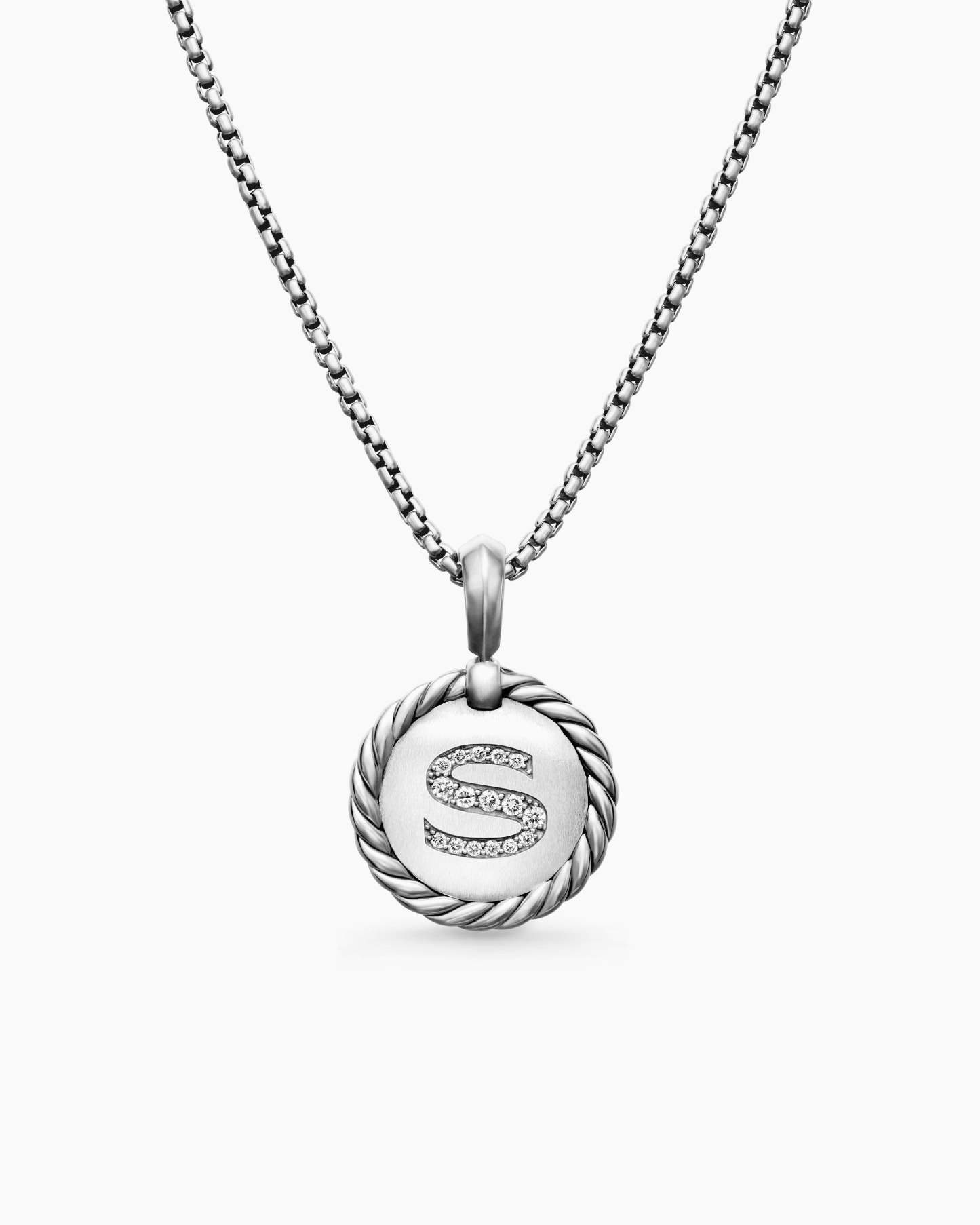 Initial Charm Necklace Sterling Silver with Diamond S