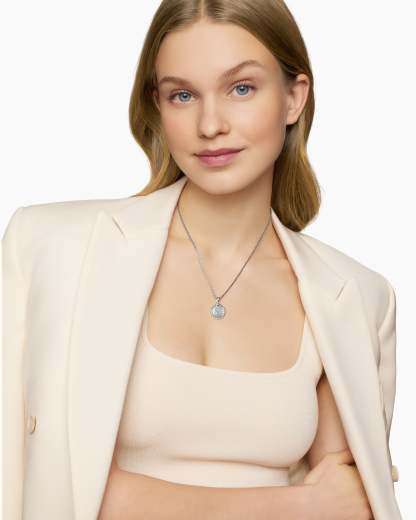 Initial Charm Necklace Sterling Silver with Diamond X