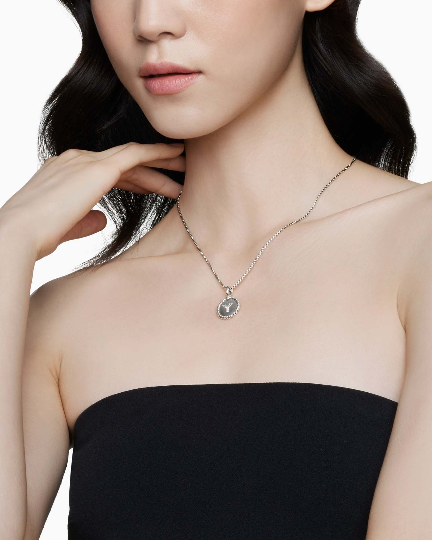 Initial Charm Necklace Sterling Silver with Diamond Y