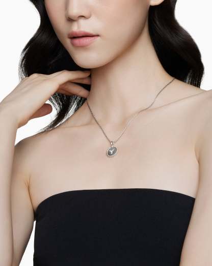 Initial Charm Necklace Sterling Silver with Diamond Y