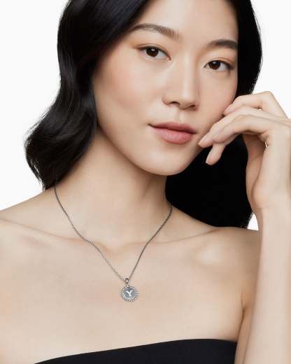 Initial Charm Necklace Sterling Silver with Diamond Y