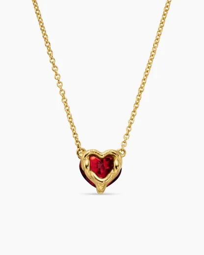 Chatelaine® Heart Pendant Necklace 18K Yellow Gold with Garnet, 8mm