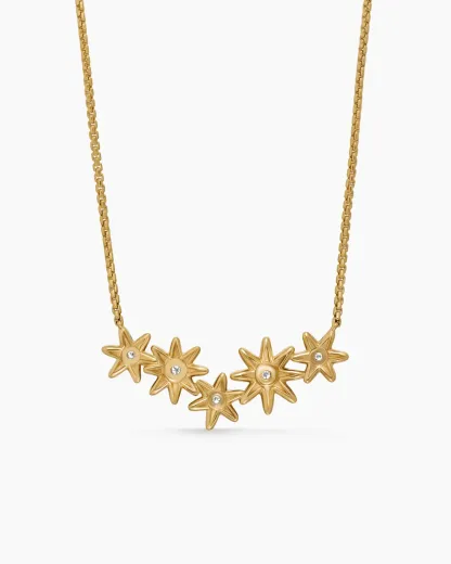 Starburst Cluster Station Necklace 18K Yellow Gold with Diamonds