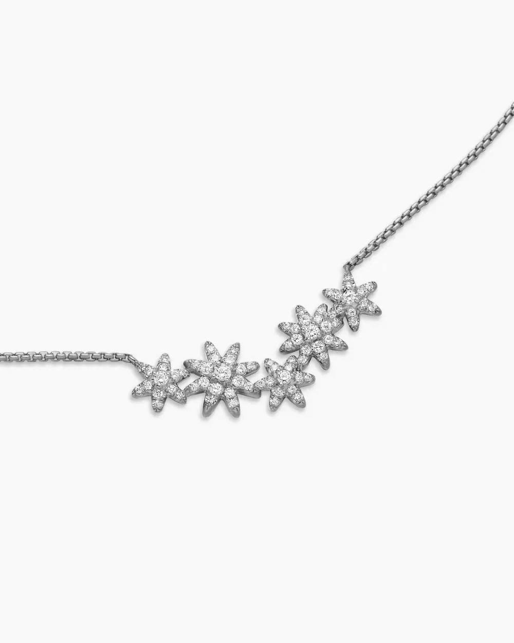 Starburst Cluster Station Necklace Sterling Silver with Diamonds