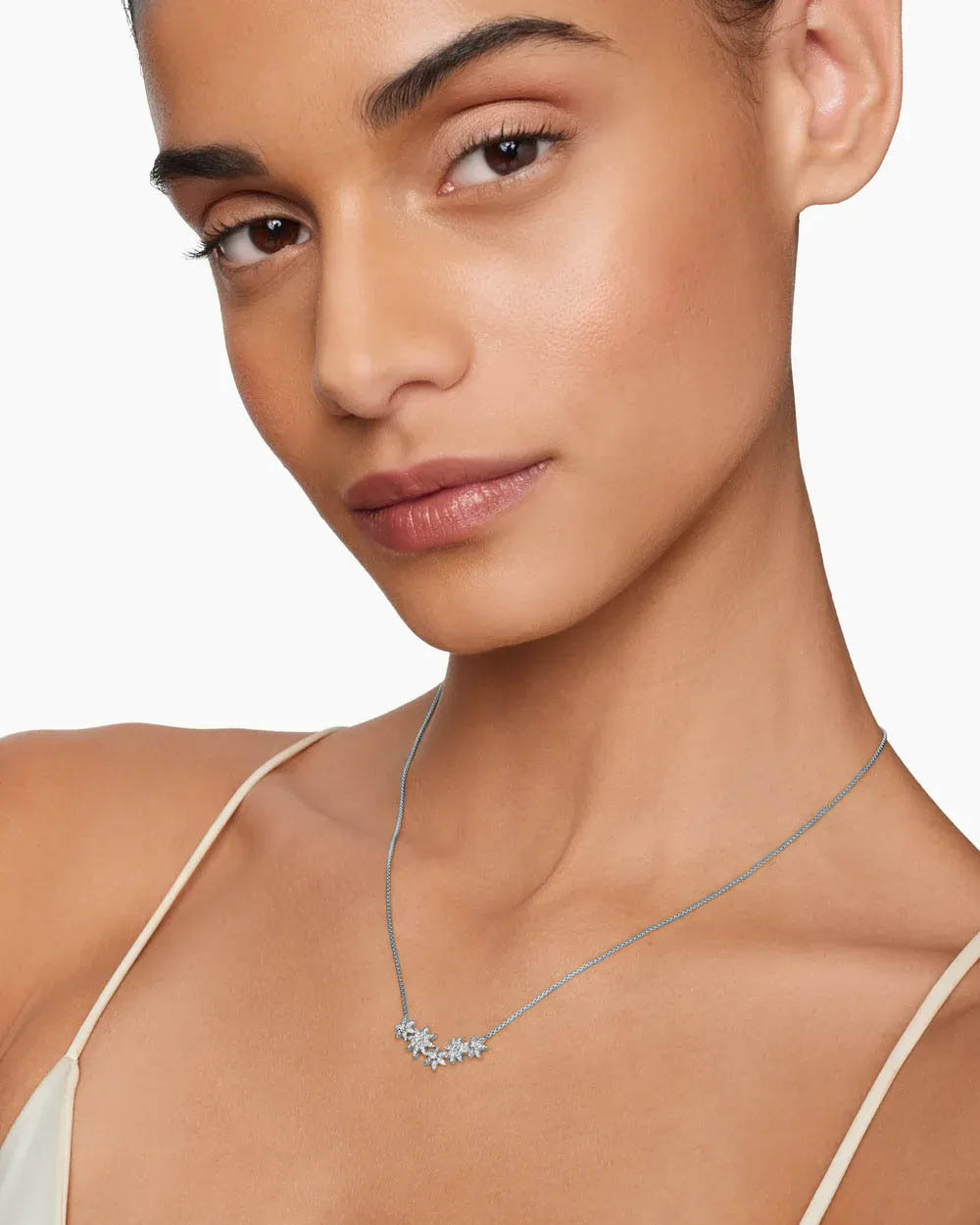 Starburst Cluster Station Necklace Sterling Silver with Diamonds