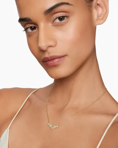 Starburst Cluster Station Necklace 18K Yellow Gold with Diamonds