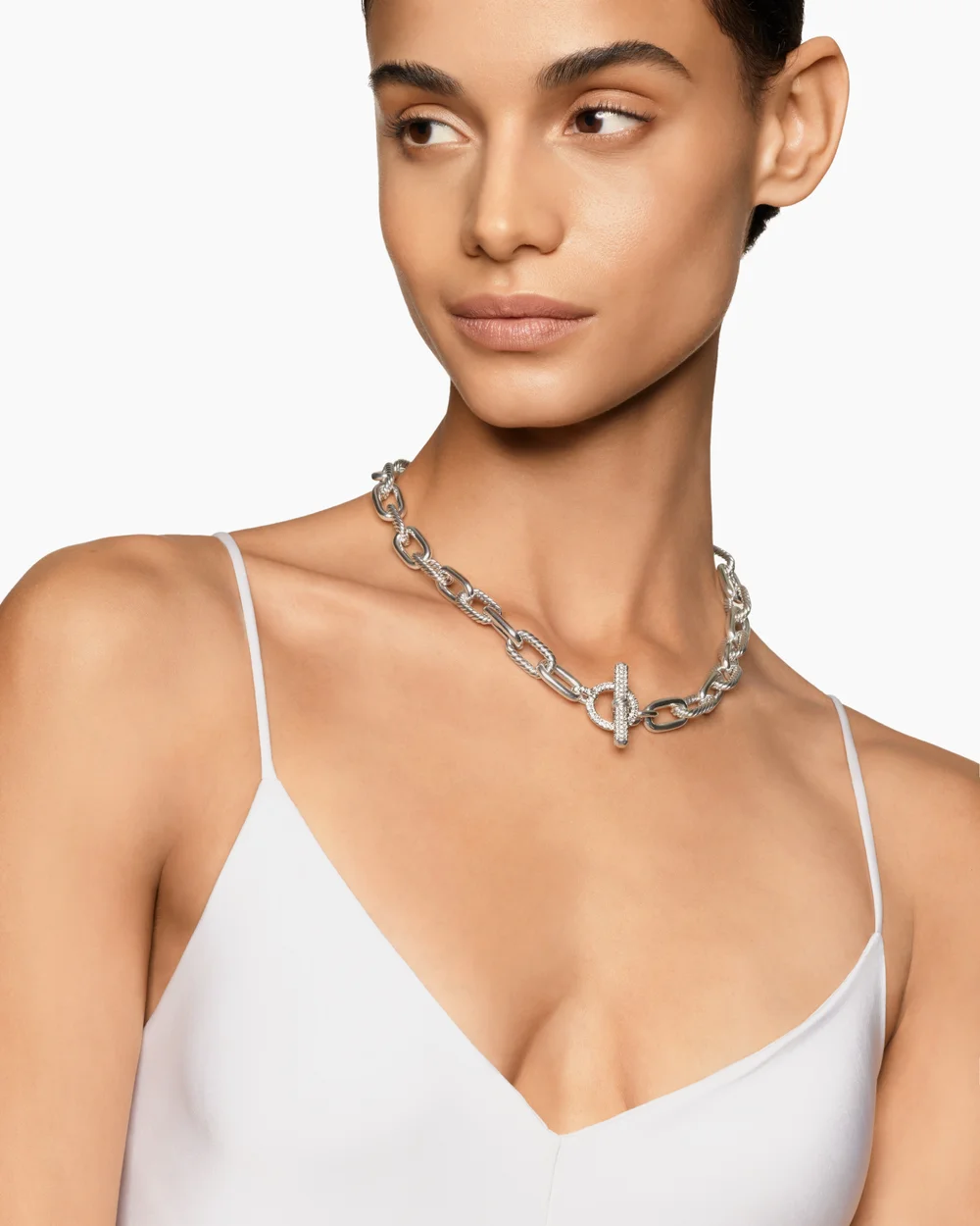 DY Madison® Toggle Chain Necklace Sterling Silver with Diamonds 11mm