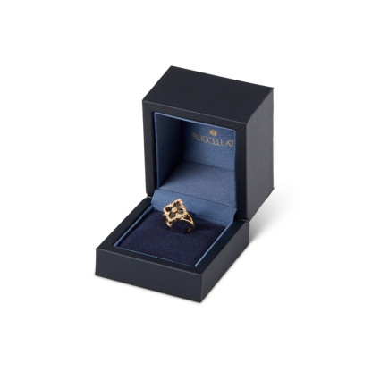 OPERA TULLE GOLD RING WITH BLUE ENAMELED ELEMENT AND RADIAL TULLE