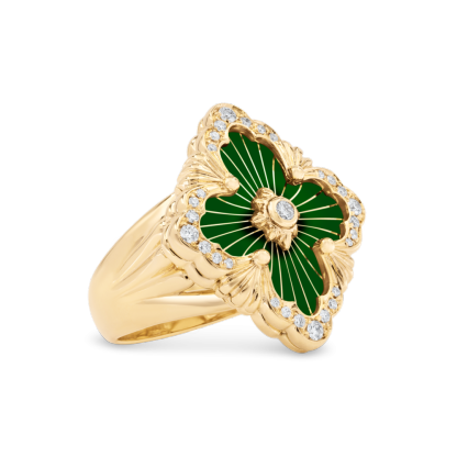 OPERA TULLE GOLD RING WITH GREEN ENAMEL BACKGROUND AND RADIAL TULLE