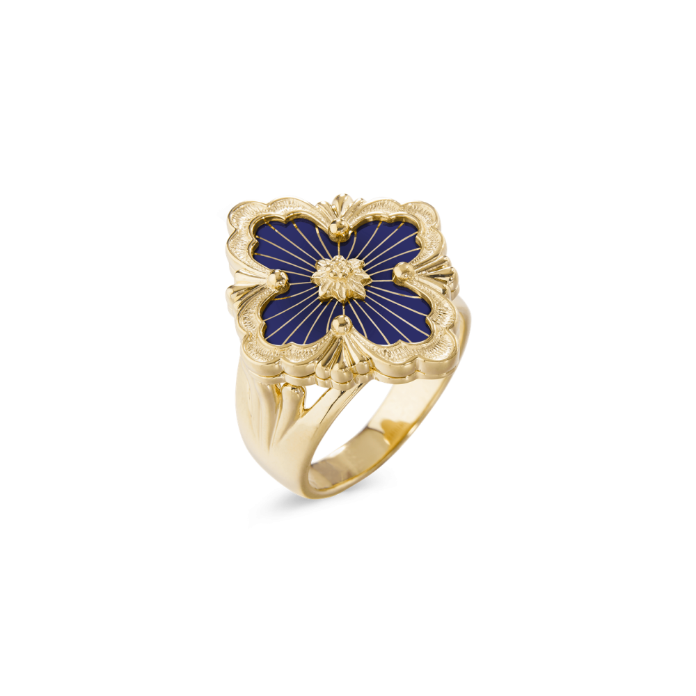 OPERA TULLE YELLOW GOLD RING WITH BLUE ENAMELED ELEMENT