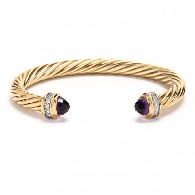 Classic Cablespira® Bracelet 18K Yellow Gold with Amethyst and Half Diamonds, 7mm