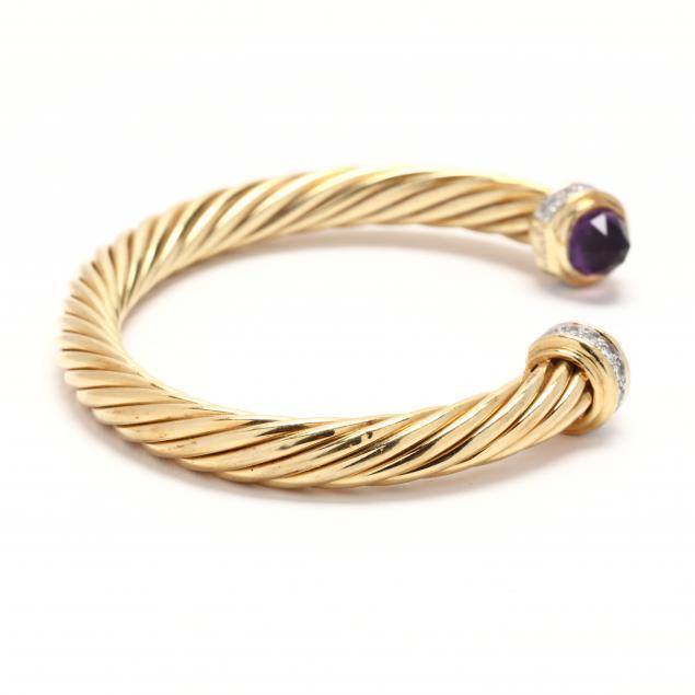 Classic Cablespira® Bracelet 18K Yellow Gold with Amethyst and Half Diamonds, 7mm