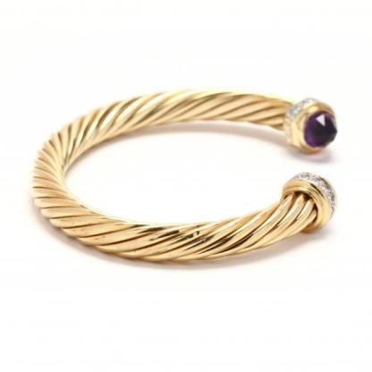 Classic Cablespira® Bracelet 18K Yellow Gold with Amethyst and Half Diamonds, 7mm