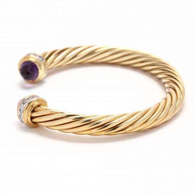 Classic Cablespira® Bracelet 18K Yellow Gold with Amethyst and Half Diamonds, 7mm