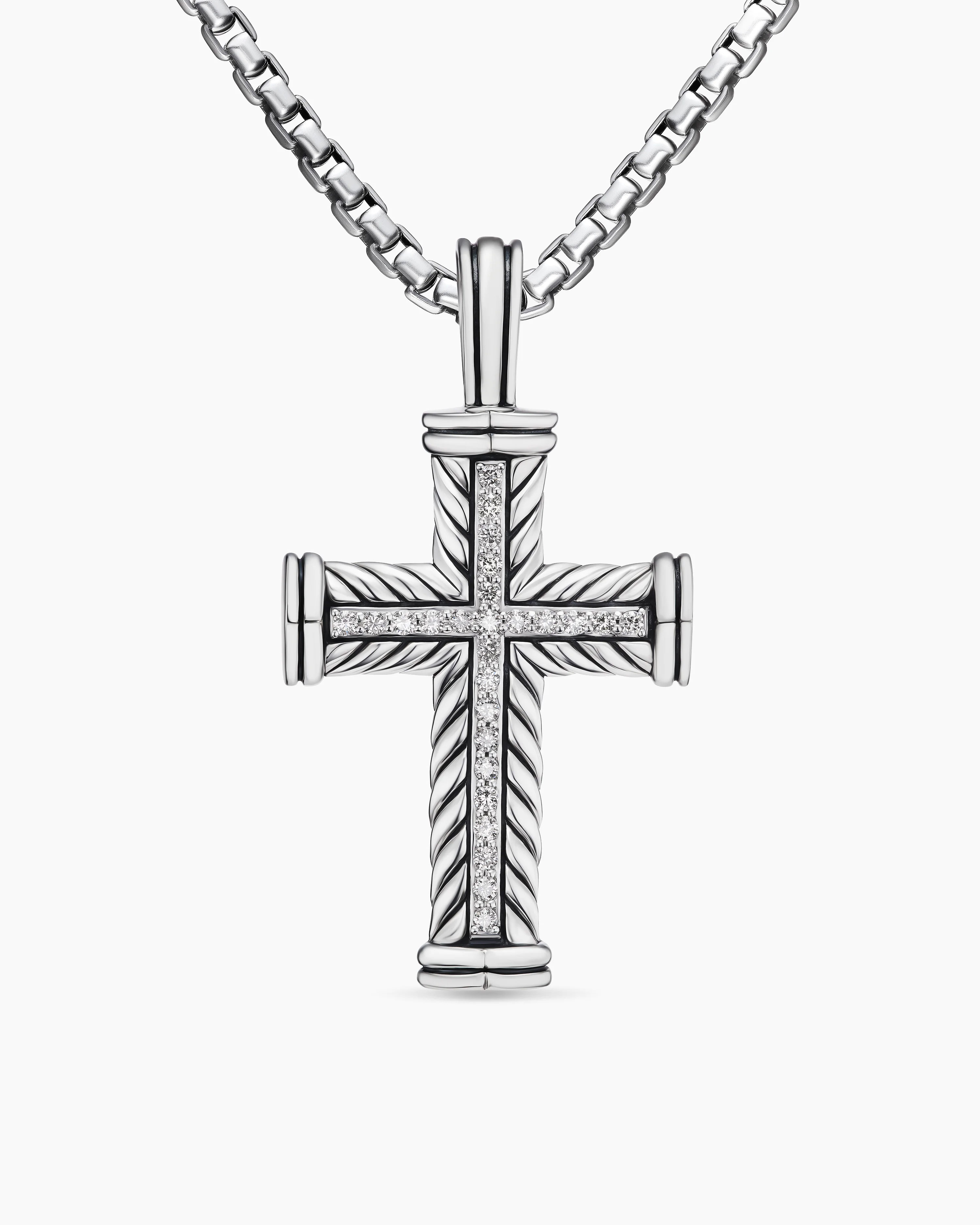 Chevron Cross Pendant Sterling Silver with Diamonds