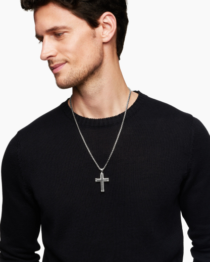 Chevron Cross Pendant Sterling Silver with Black Diamonds