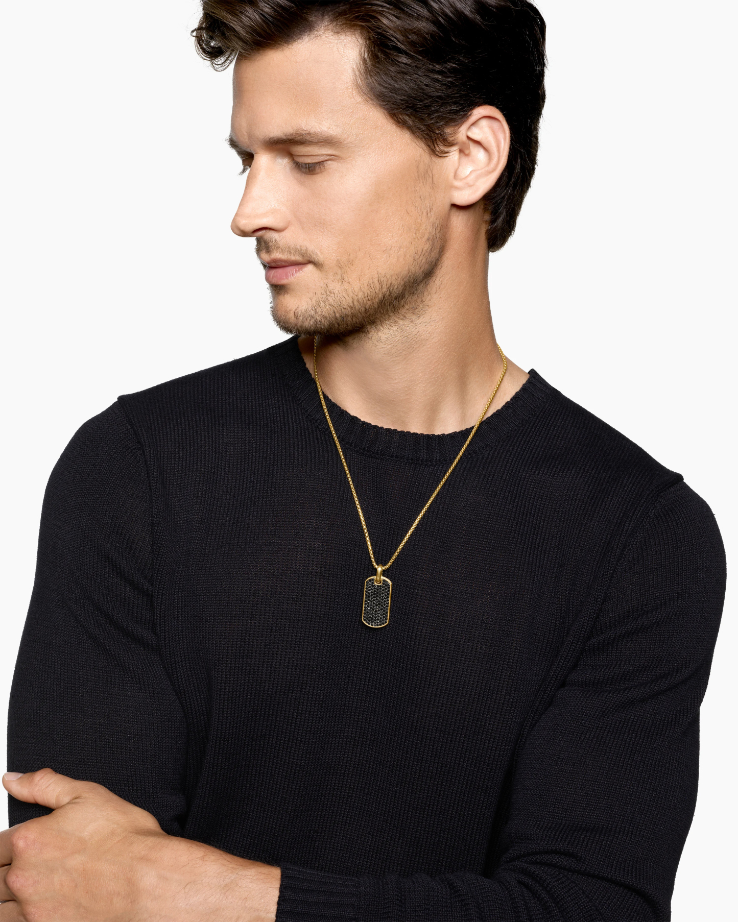 Chevron Tag 18K Yellow Gold with Black Diamonds, 42mm