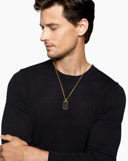 Chevron Tag 18K Yellow Gold with Black Diamonds, 42mm