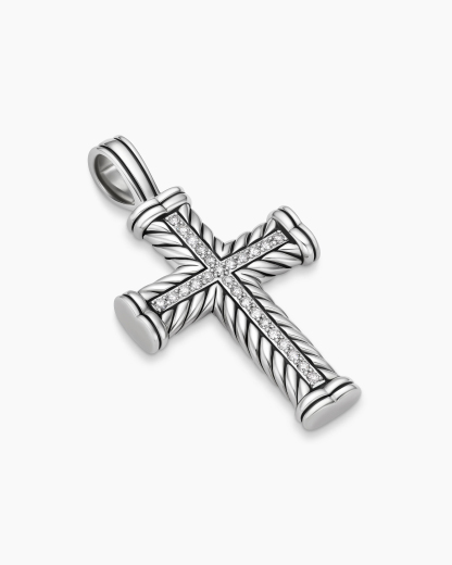 Chevron Cross Pendant Sterling Silver with Diamonds