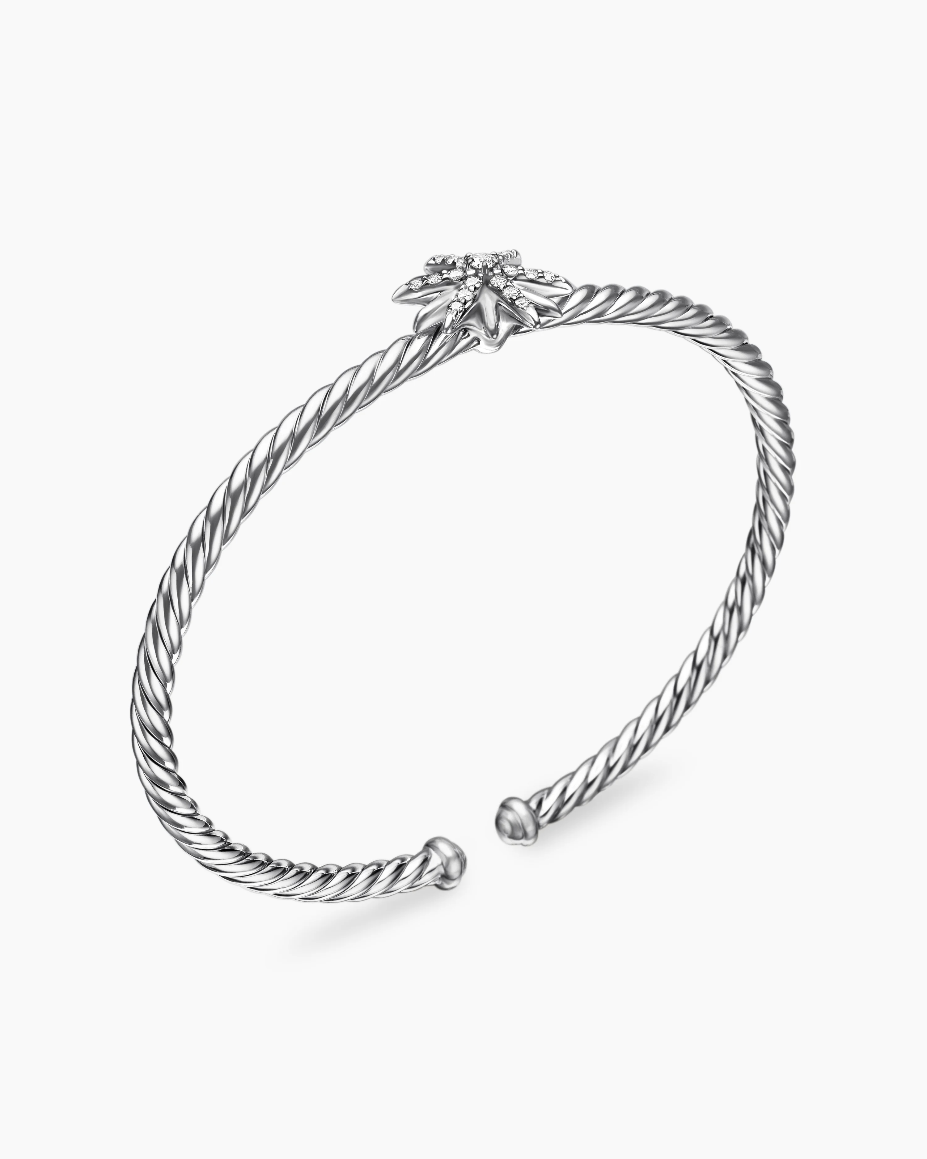 Starburst Center Station Bracelet Sterling Silver with Diamonds, 3mm