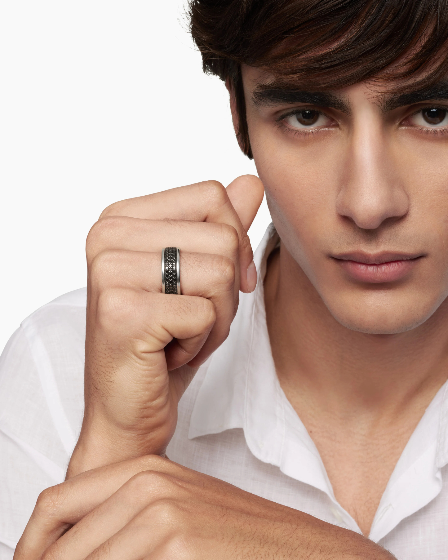 Streamline® Three Row Band Ring Sterling Silver with Black Diamonds, 8.5mm
