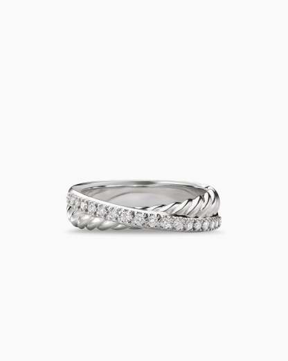 Crossover Band Ring Sterling Silver with Diamonds, 5.3mm