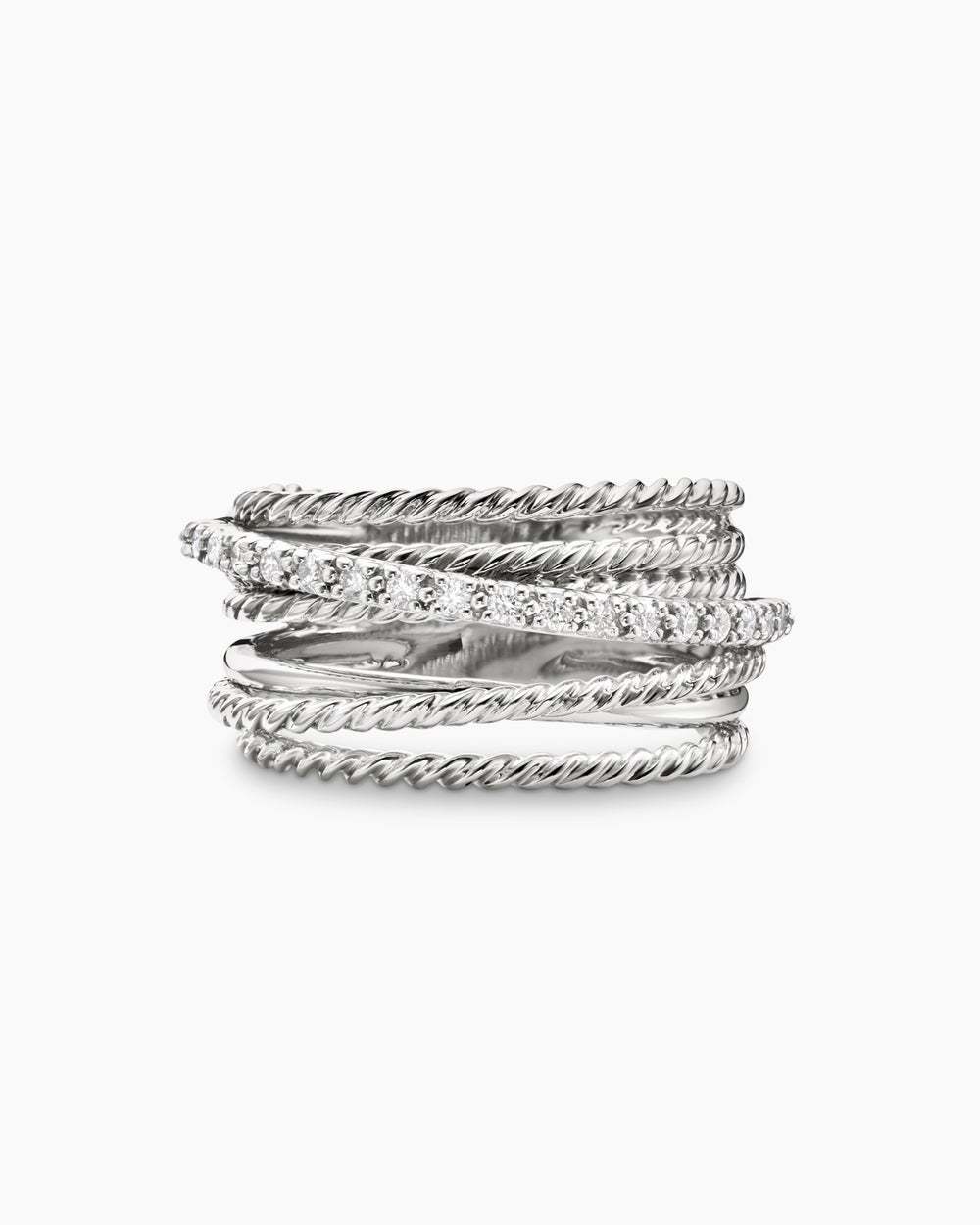 Crossover Ring Sterling Silver with Diamonds, 12mm