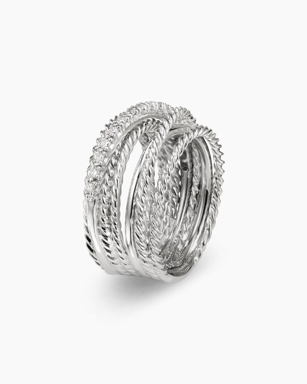 Crossover Ring Sterling Silver with Diamonds, 12mm