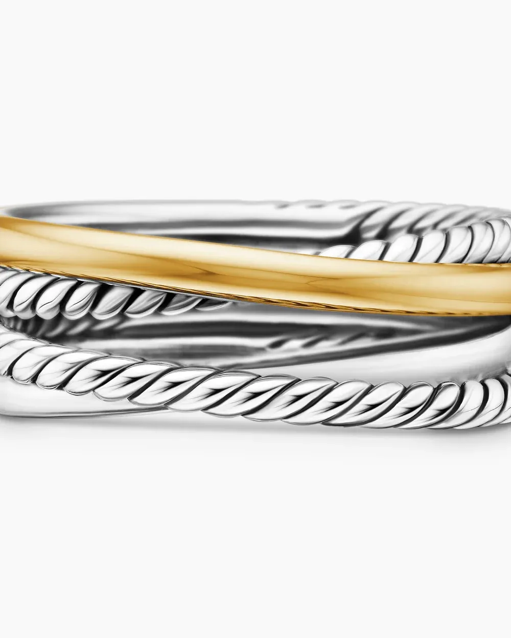 Crossover Band Ring Sterling Silver with 18K Yellow Gold, 6.8mm