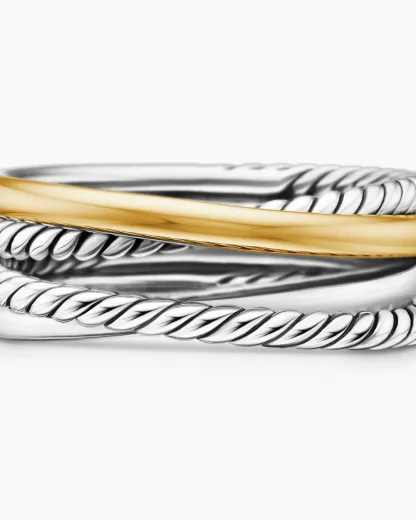 Crossover Band Ring Sterling Silver with 18K Yellow Gold, 6.8mm