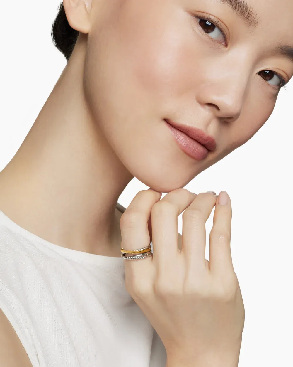 Crossover Band Ring Sterling Silver with 18K Yellow Gold, 6.8mm