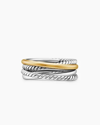 Crossover Band Ring Sterling Silver with 18K Yellow Gold, 6.8mm