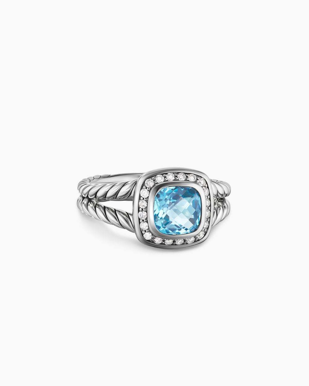 Petite Albion庐 Ring Sterling Silver with Blue Topaz and Diamonds, 7mm