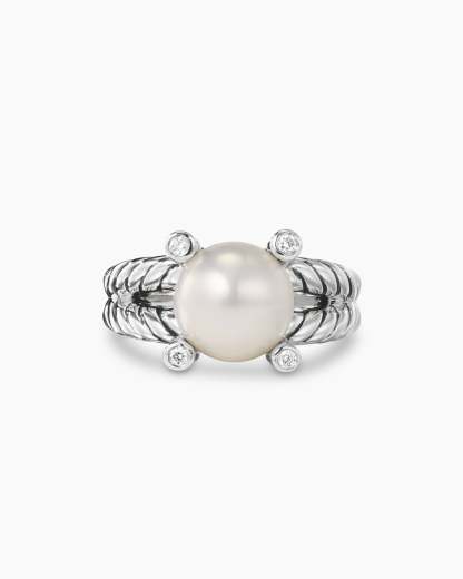 Cable Collectibles庐 Pearl Ring Sterling Silver with Pearl and Diamonds, 11mm