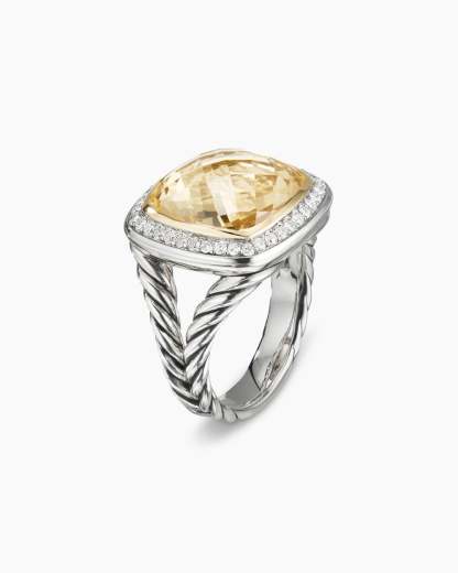 Albion庐 Ring Sterling Silver with 18K Yellow Gold, Champagne Citrine and Diamonds, 14mm
