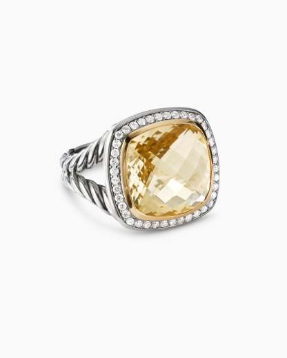 Albion庐 Ring Sterling Silver with 18K Yellow Gold, Champagne Citrine and Diamonds, 14mm