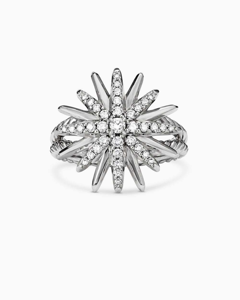 Starburst Ring Sterling Silver with Diamonds, 19mm