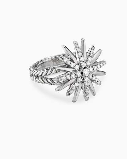 Starburst Ring Sterling Silver with Diamonds, 19mm