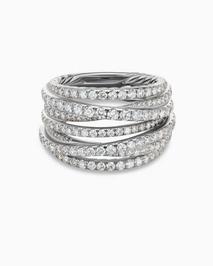 Pav茅 Crossover Ring 18K White Gold with Diamonds, 16mm