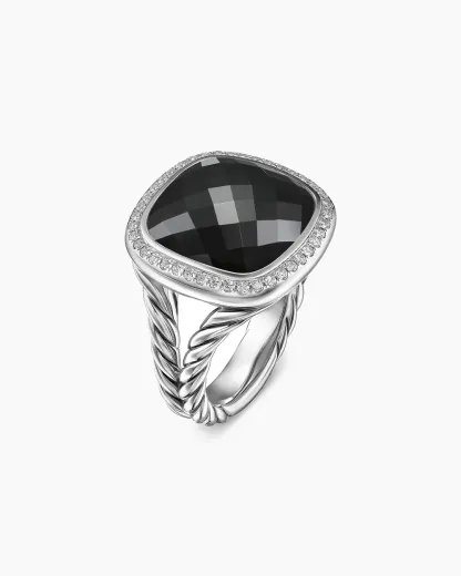 Albion® Ring Sterling Silver with Black Onyx and Diamonds, 14mm