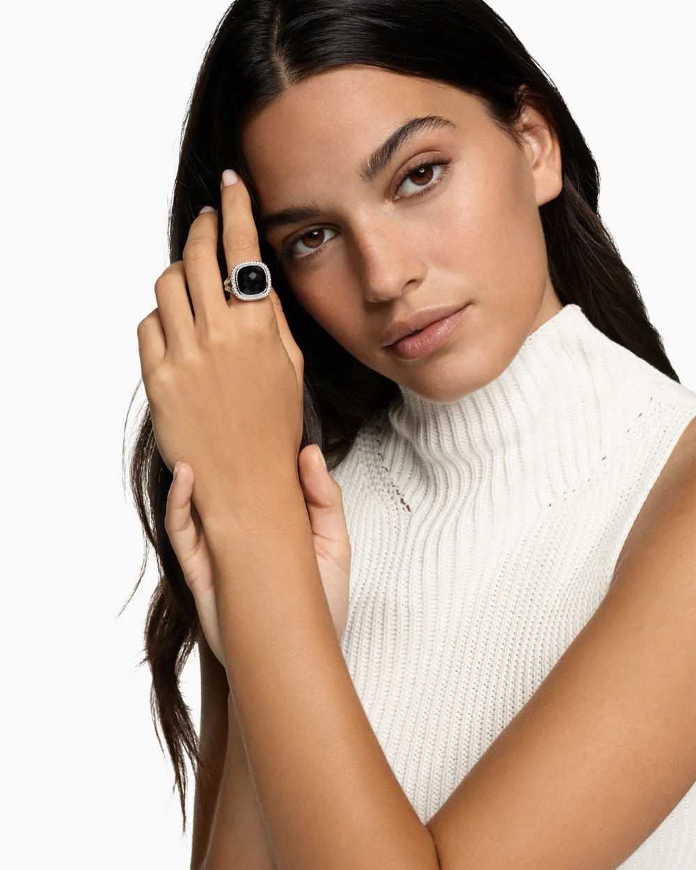 Albion® Ring Sterling Silver with Black Onyx and Diamonds, 14mm