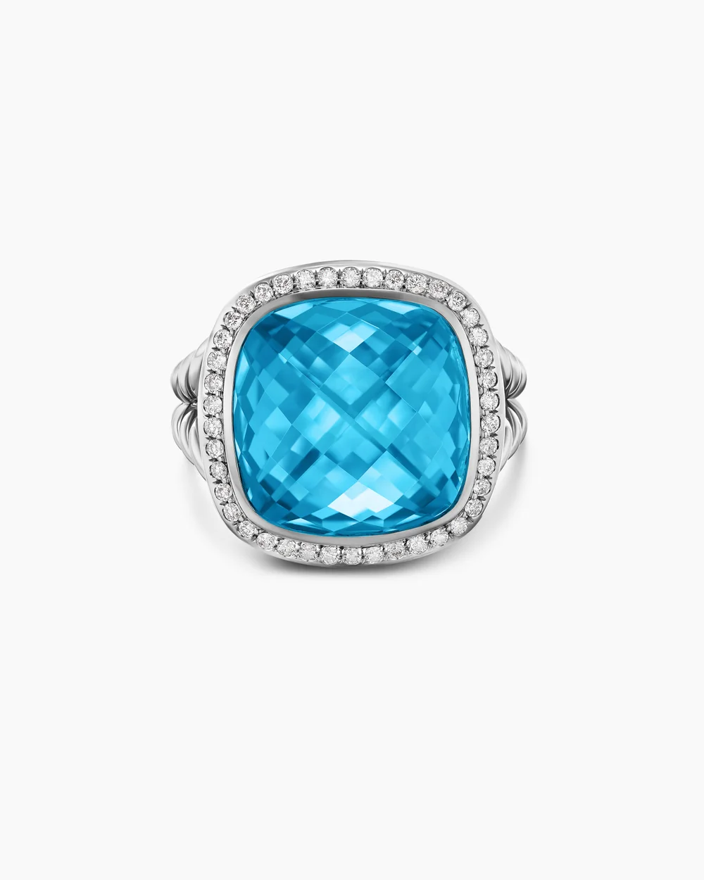 Albion® Ring Sterling Silver with Blue Topaz and Diamonds, 14mm