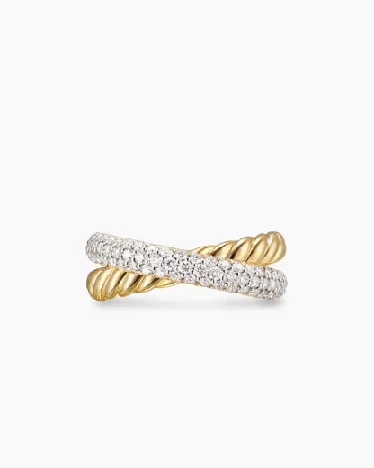 Crossover Two Row Ring 18K Yellow Gold with Diamonds, 7.5mm
