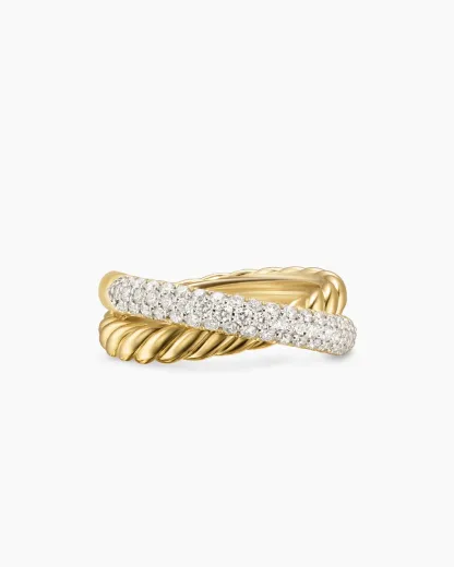 Crossover Two Row Ring 18K Yellow Gold with Diamonds, 7.5mm