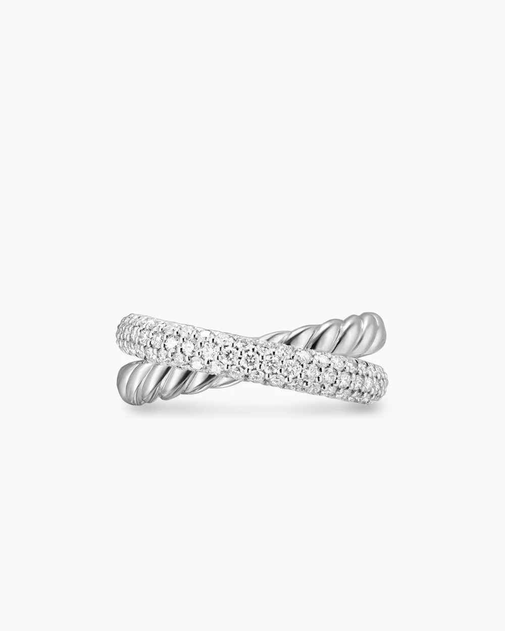 Crossover Two Row Ring Sterling Silver with Diamonds, 7.5mm